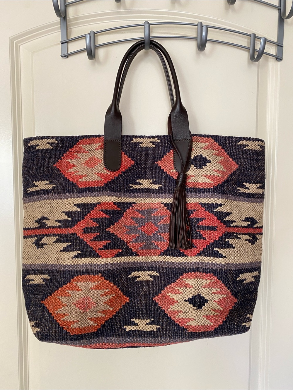 J. Jill Woven Aztec Tote in Navy, Red & Cream